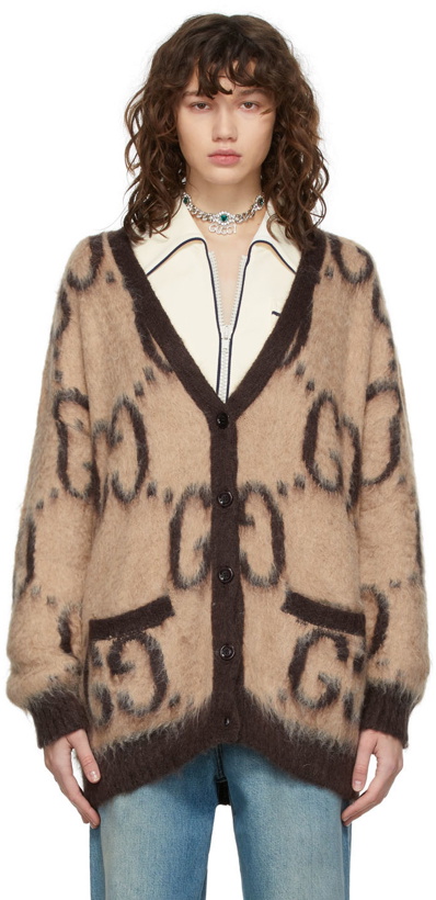 Photo: Gucci Reversible Beige & Brown Mohair Oversized GG Cardigan