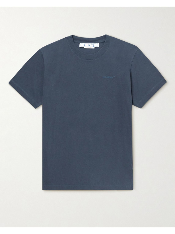 Photo: Off-White - Logo-Print Cotton-Jersey T-Shirt - Blue