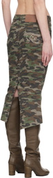 Fax Copy Express Green Camouflage Fishtail Denim Midi Skirt