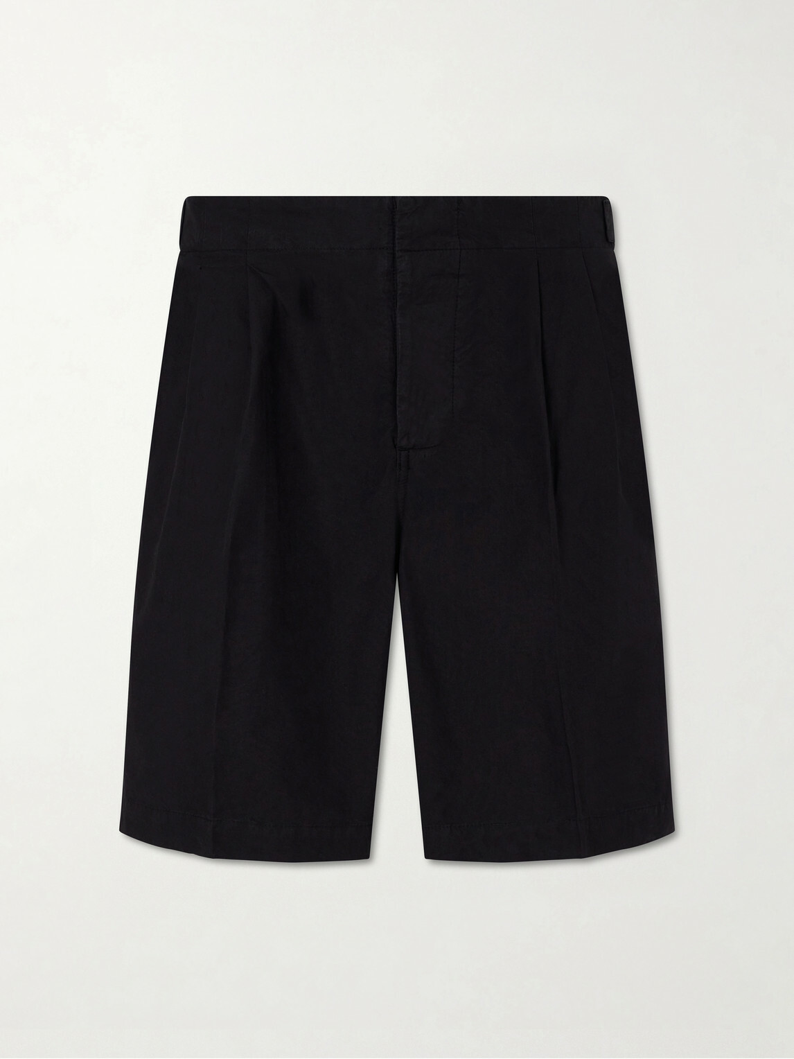 3sixteen - Safari Straight-Leg Pleated Cotton-Poplin Shorts - Black