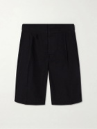 3sixteen - Safari Straight-Leg Pleated Cotton-Poplin Shorts - Black