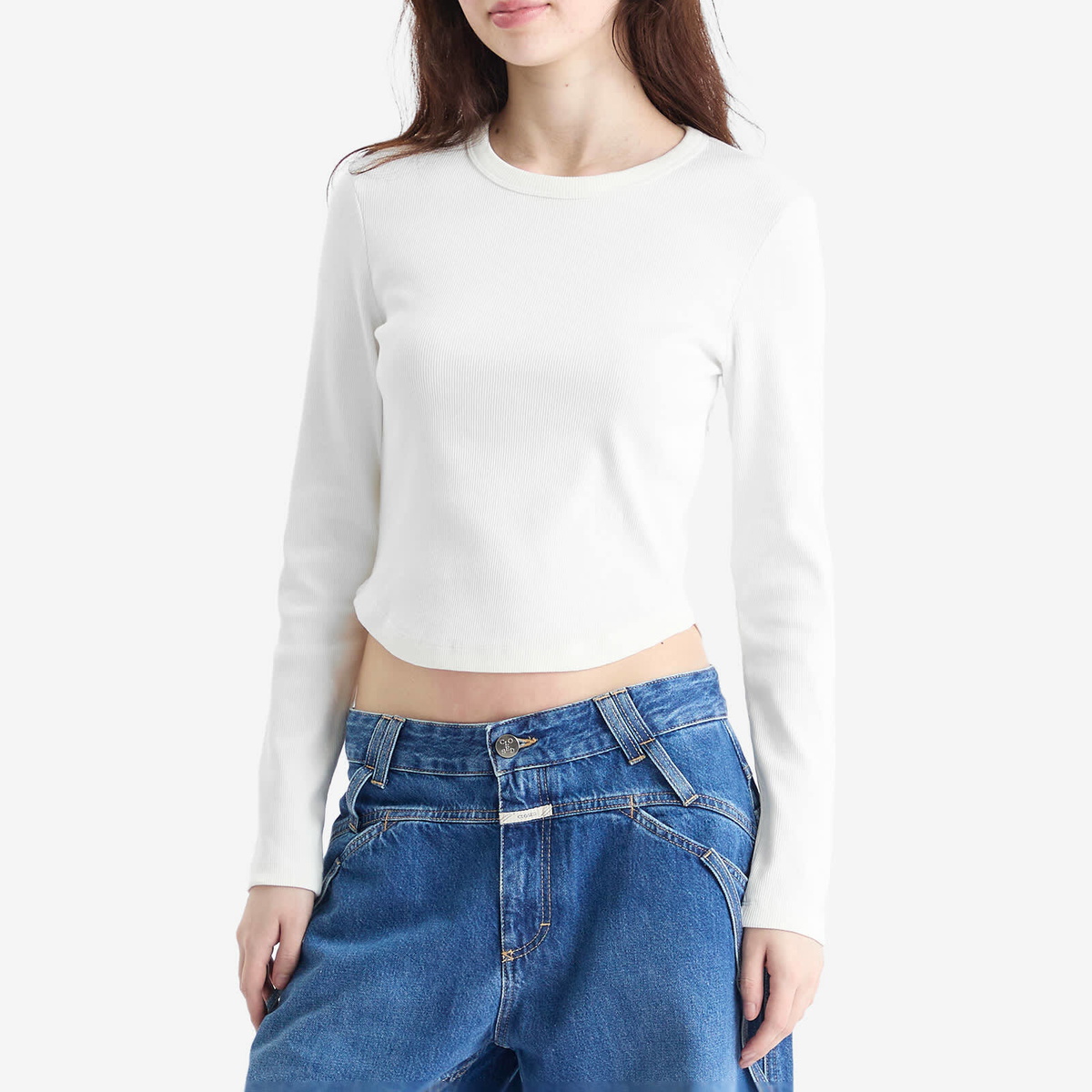 Closed Women's Long Sleeve Crewneck Top in Ivory