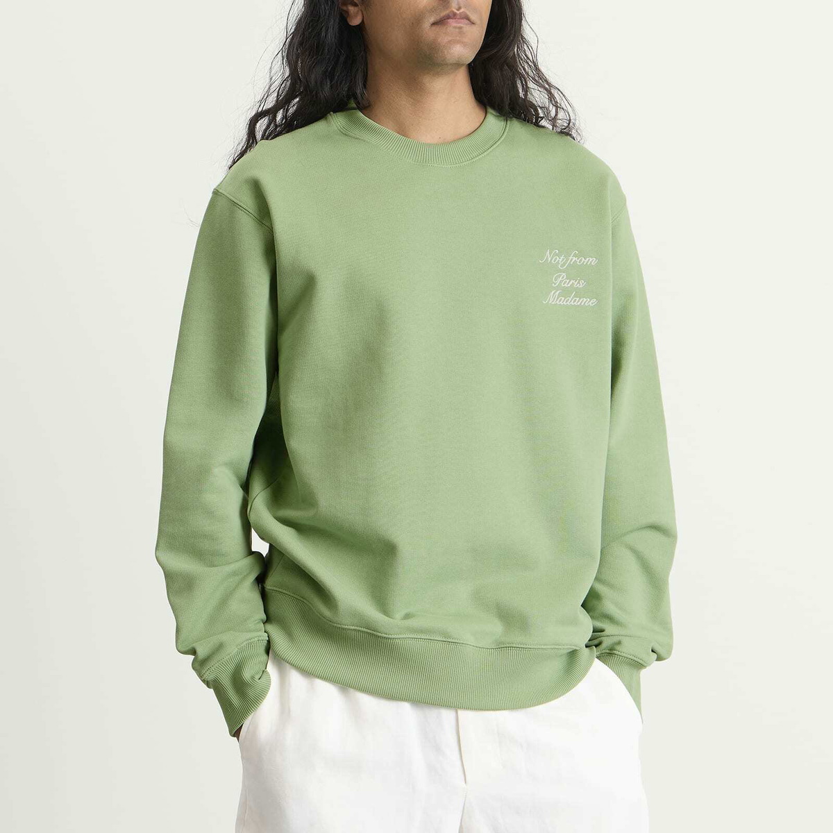 Drôle de Monsieur Men's Sweatshirt Slogan Calligraphy in Light Green