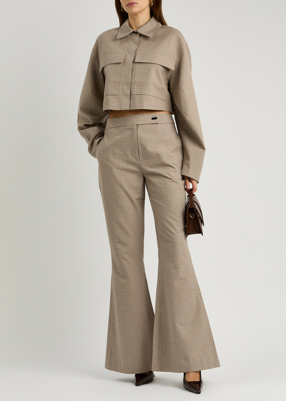 Clea Alessandra Checked Cotton-blend Trousers Beige