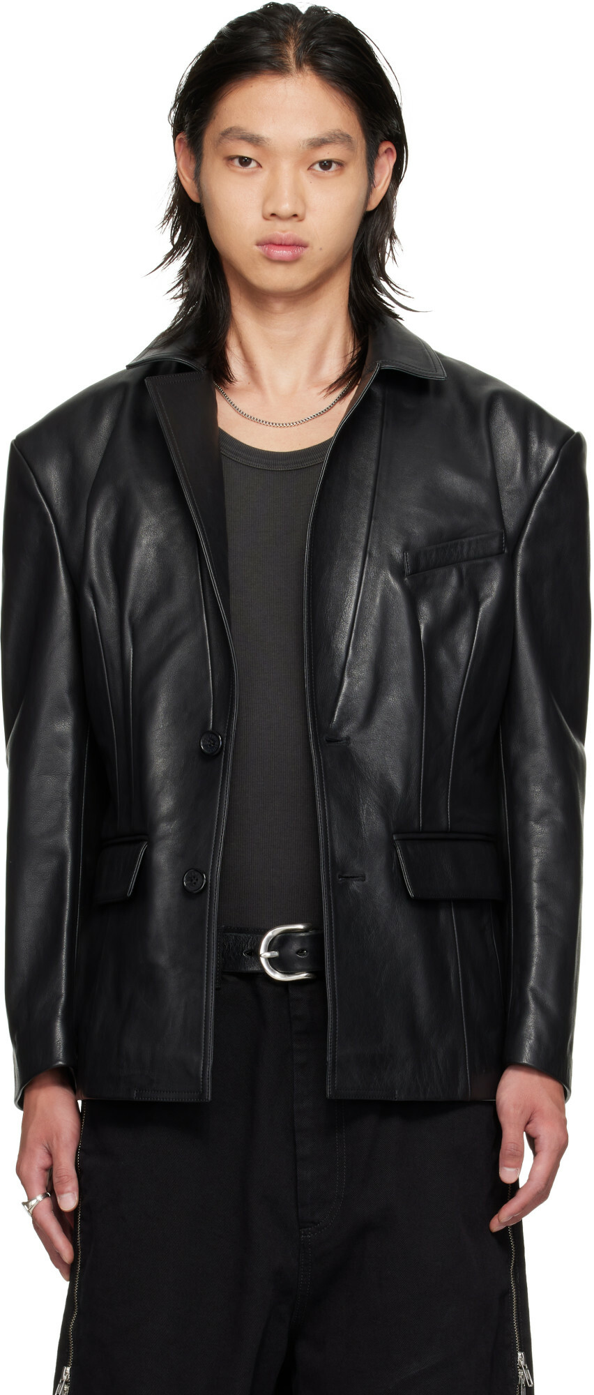 LU'U DAN Black Cinched Leather Blazer