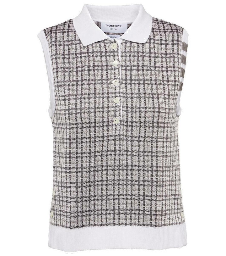 Photo: Thom Browne 4-Bar checked silk and cotton top