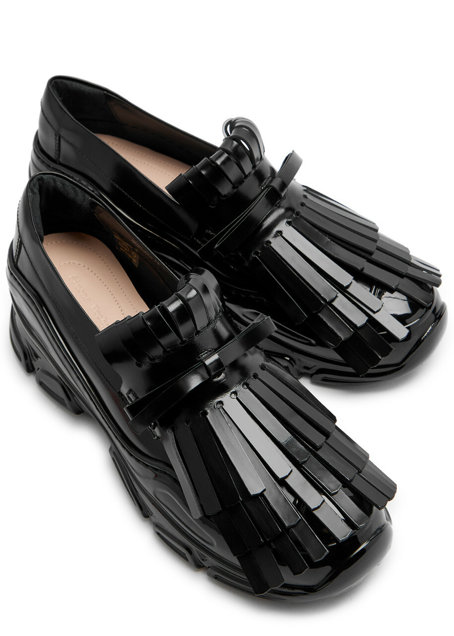 Simone Rocha Tracker Loafer Fringed Leather Sneakers Black