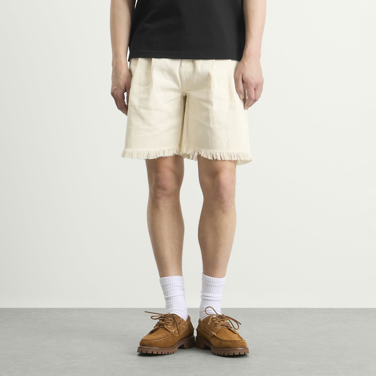 Bram's Fruit Men's Twill Shorts Distressed in Beige