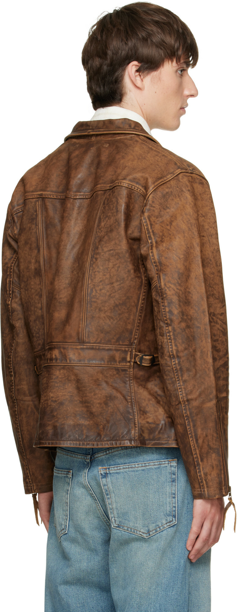 RRL Brown Zip Leather Jacket