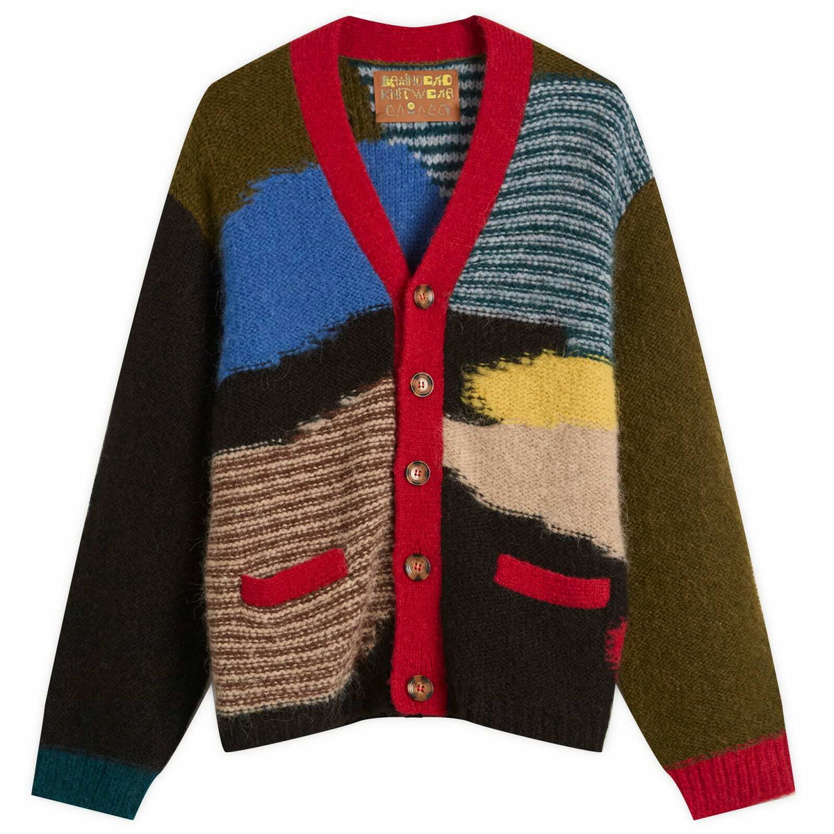 Brain Dead Men's Mix Pattern Cardigan in Olive Multi Brain Dead