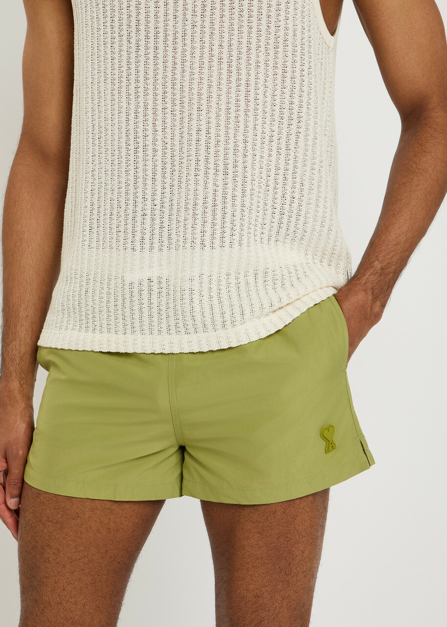 Ami Paris Logo-appliquéd Woven Swim Shorts Light Green