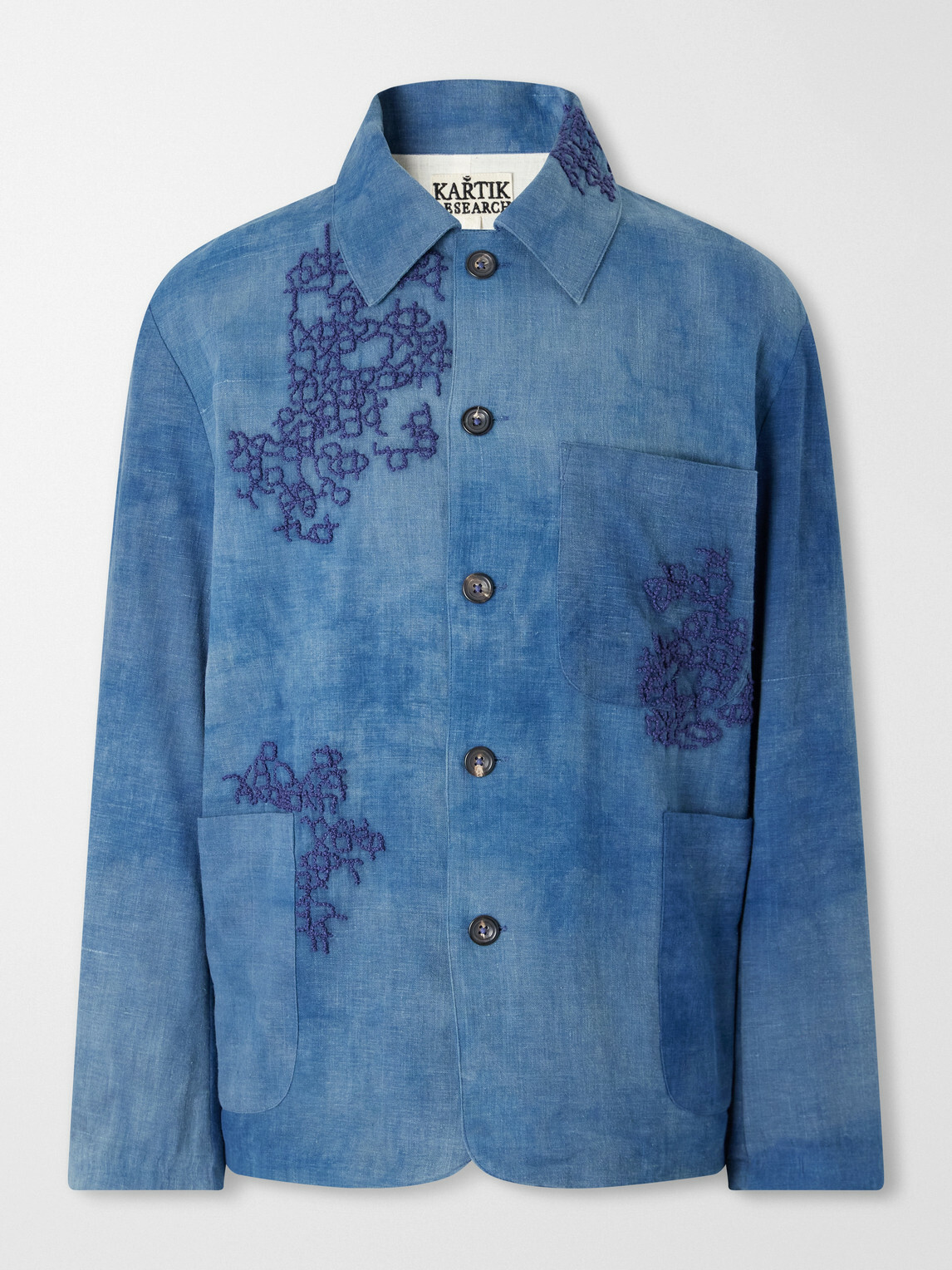 Kartik Research - Embroidered Cotton Chore Jacket - Blue