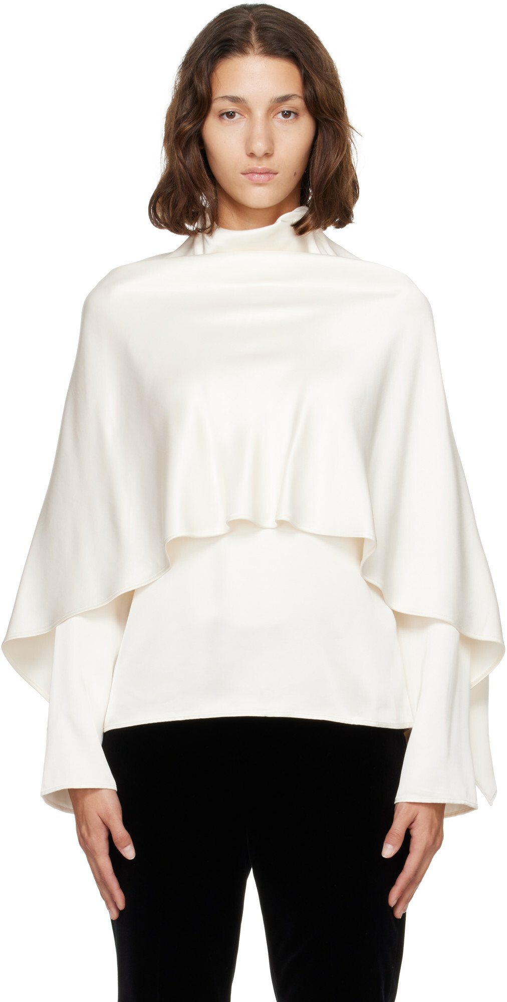 Róhe Off-White Satin Cape Blouse