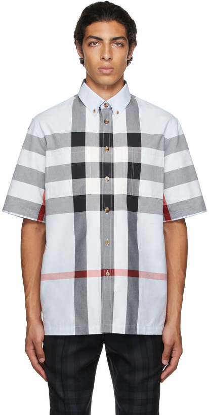 Photo: Burberry Blue Cotton Check Short Sleeve Shirt