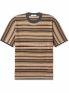 Mr P. - Striped Textured-Cotton T-Shirt - Brown