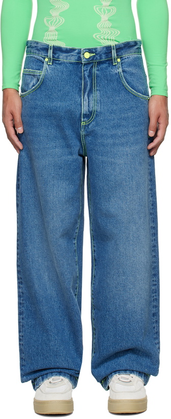 Photo: MSGM Blue Contrast Stitch Jeans