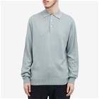 Beams Plus Men's 12g Knit Long Sleeve Polo Shirt in Ice Blue