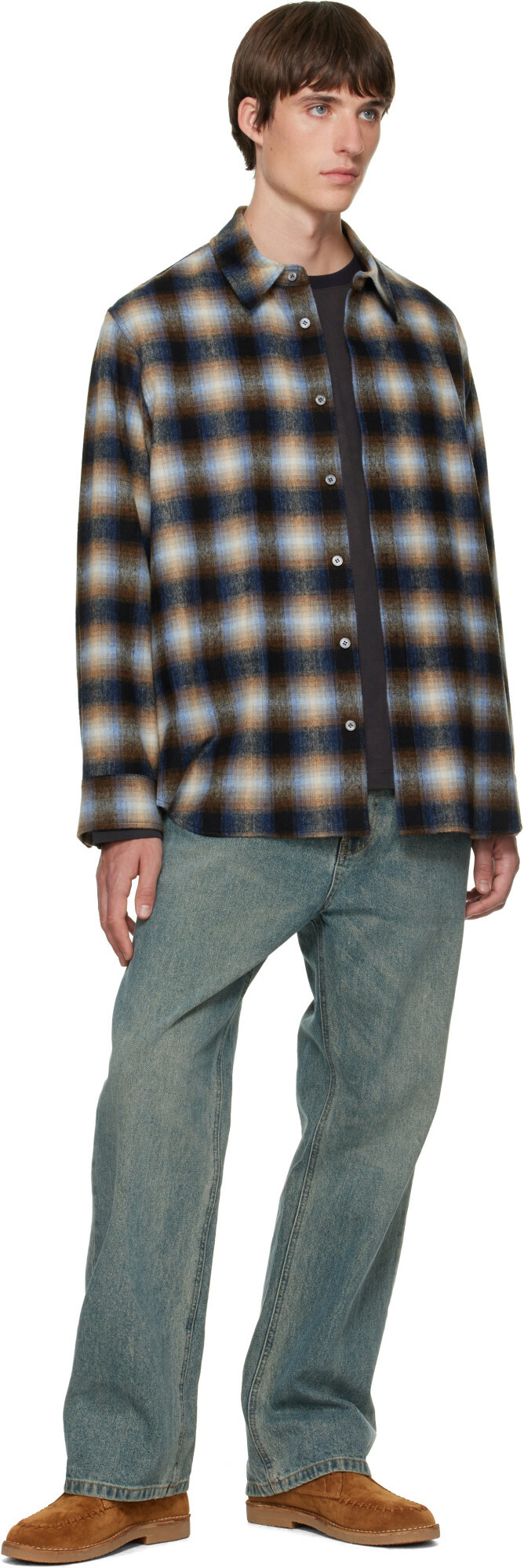 Solid Homme Navy Wool Check Shirt