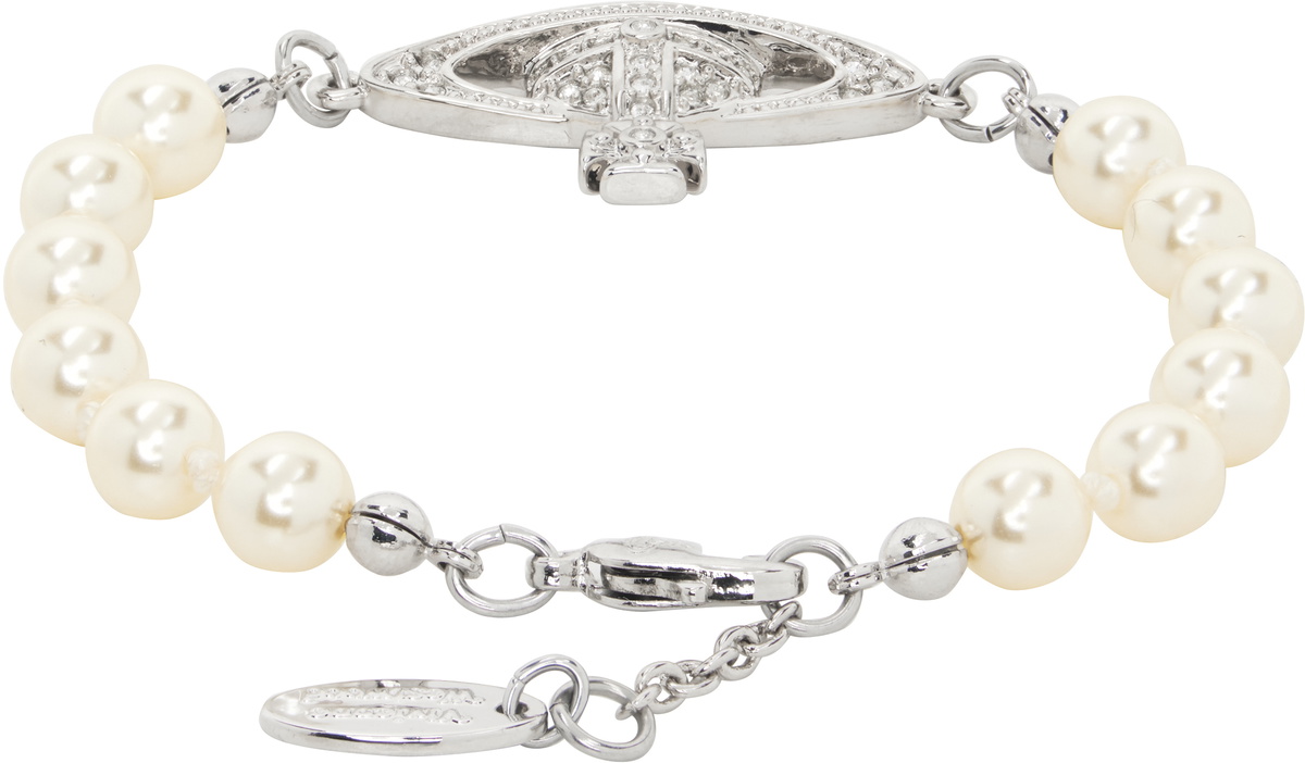 Vivienne Westwood Silver & White Mini Bas Relief Pearl Bracelet