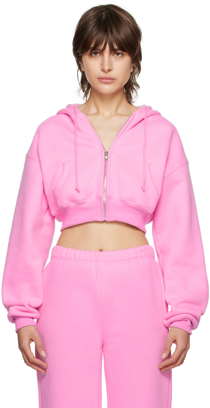 Danielle Guizio Pink Cropped Hoodie