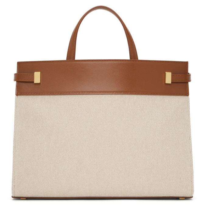 Manhattan Large Canvas And Leather Tote Bag in Beige - Saint Laurent