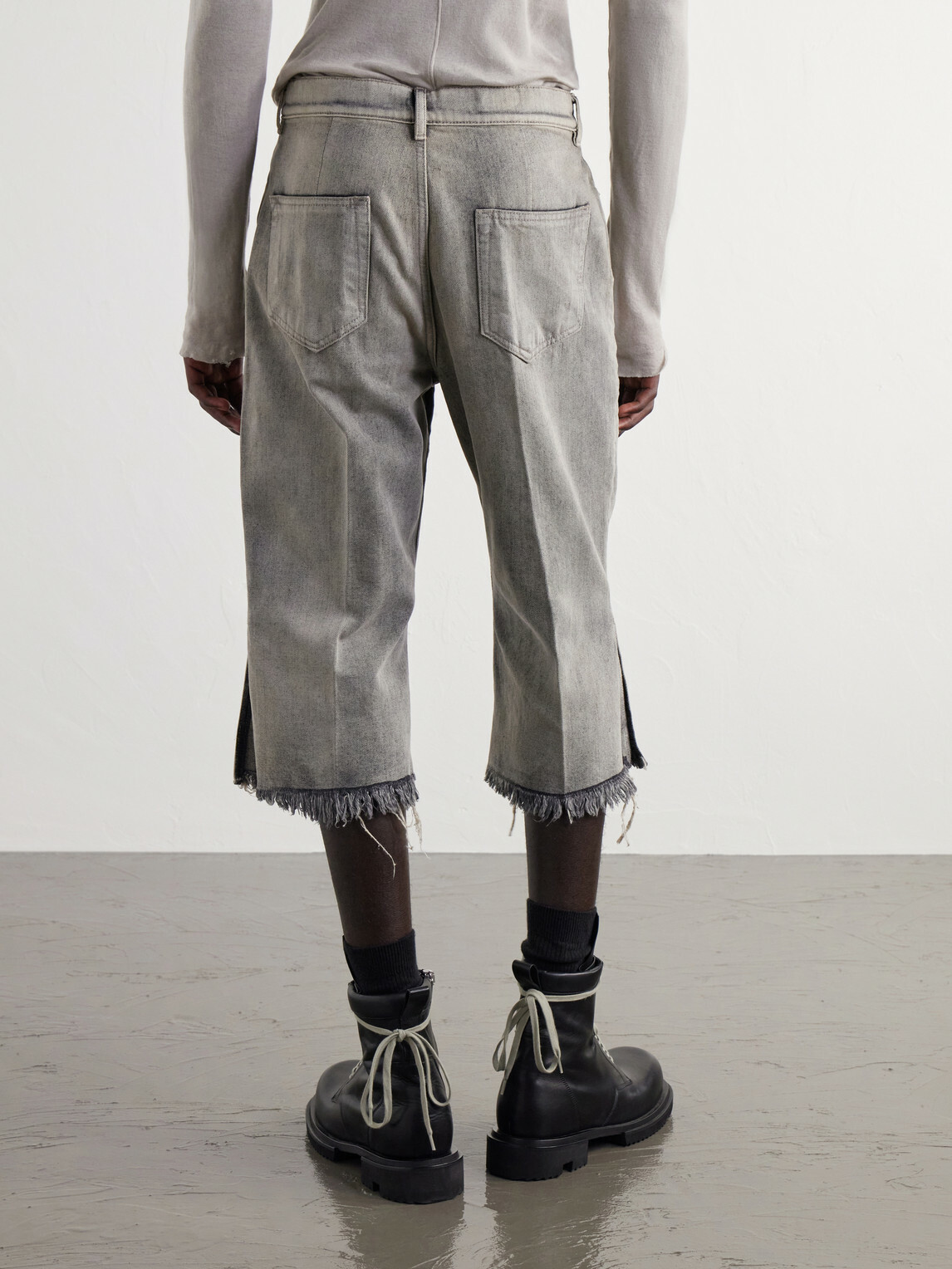 Rick Owens - Bolan Straight-Leg Frayed Denim Shorts - Gray