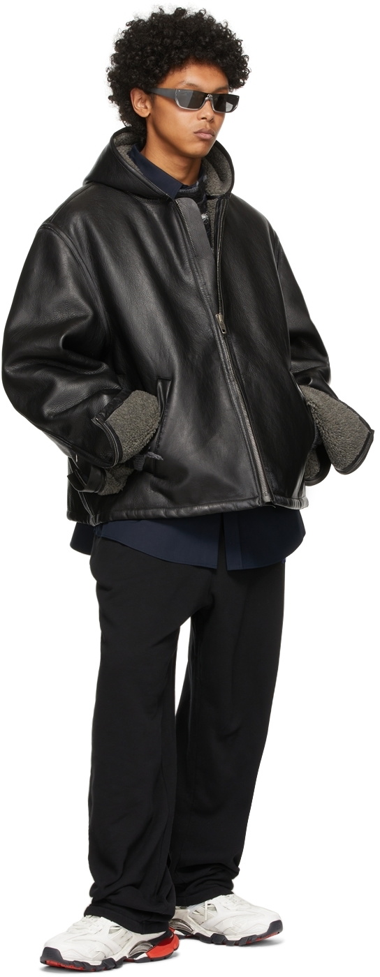 Balenciaga Black Shearling Leather Look 5 Coat