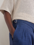 Mr P. - Steve Tapered Pleated Herringbone Linen Trousers - Blue