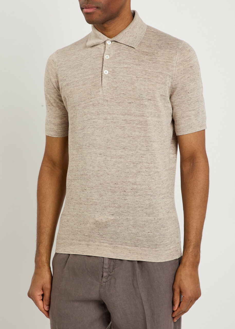 Brunello Cucinelli Linen and Cotton-blend Polo Shirt Beige