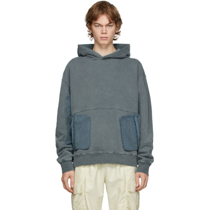 C2H4 Grey Cold-Dye Panelled Hoodie C2H4