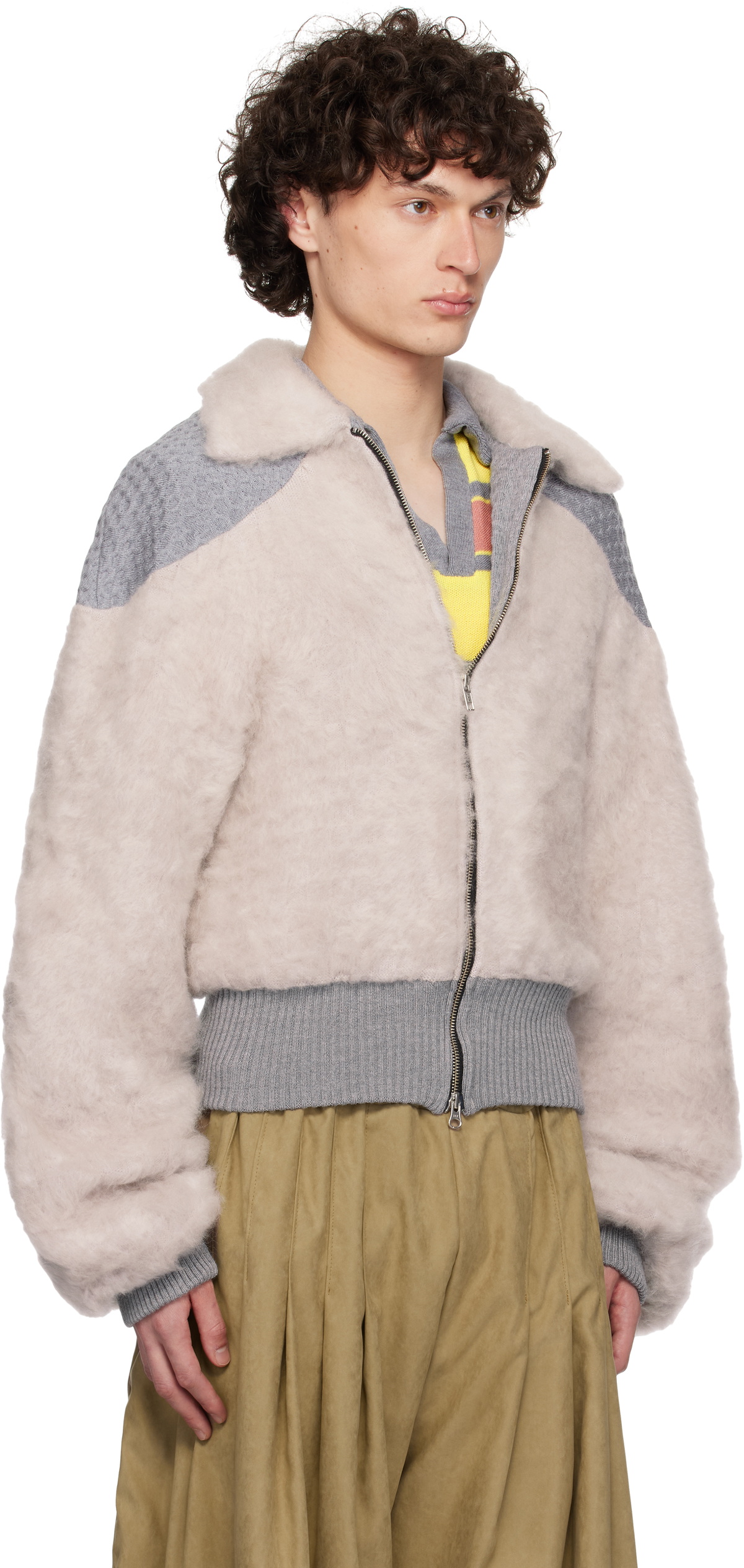 ANDREJ GRONAU Gray Knitted Mohair & Merino Bomber Jacket
