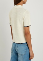 Frame The Daybreak Pointelle-knit Polo top Beige