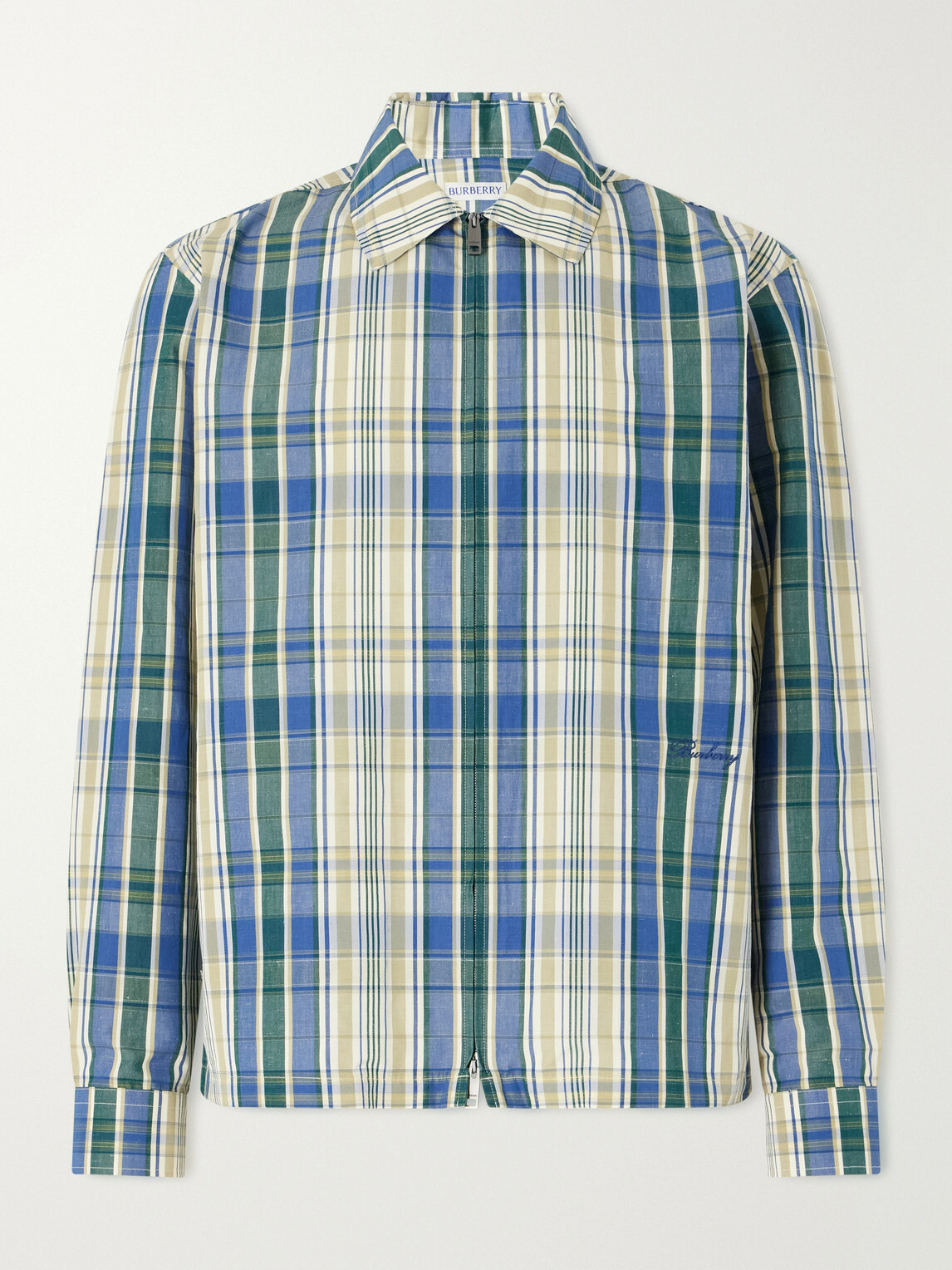 Burberry - Logo-Embroidered Checked Cotton and Linen-Blend Jacket - Blue