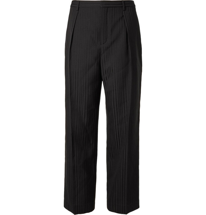 Photo: SAINT LAURENT - Wide-Leg Pleated Striped Wool Trousers - Black