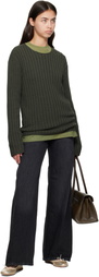 Acne Studios Green Ribbed Crewneck Knit Sweater
