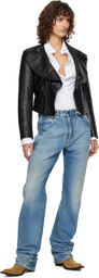 Maison Margiela Black Folded Collar Leather Jacket