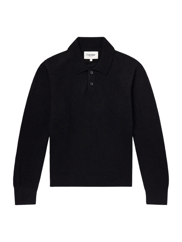 Photo: Corridor - Woven Alpaca-Blend Polo Sweater - Black