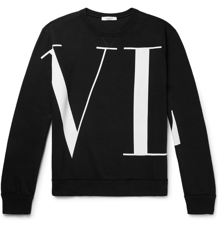 Photo: Valentino - Logo-Print Loopback Cotton-Blend Jersey Sweatshirt - Men - Black