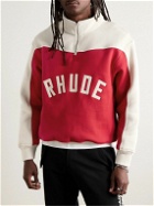 Rhude - Logo-Embroidered Two-Tone Cotton-Jersey Half-Zip Sweatshirt - Red