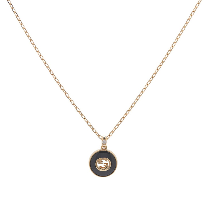 Photo: Gucci Women's Interlocking G Diamond & Onyx Necklace in Gold/Black 