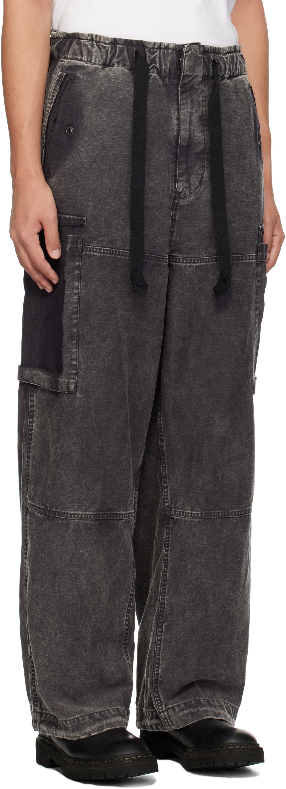 Maison MIHARA YASUHIRO Black Cotton Satin Cargo Pants