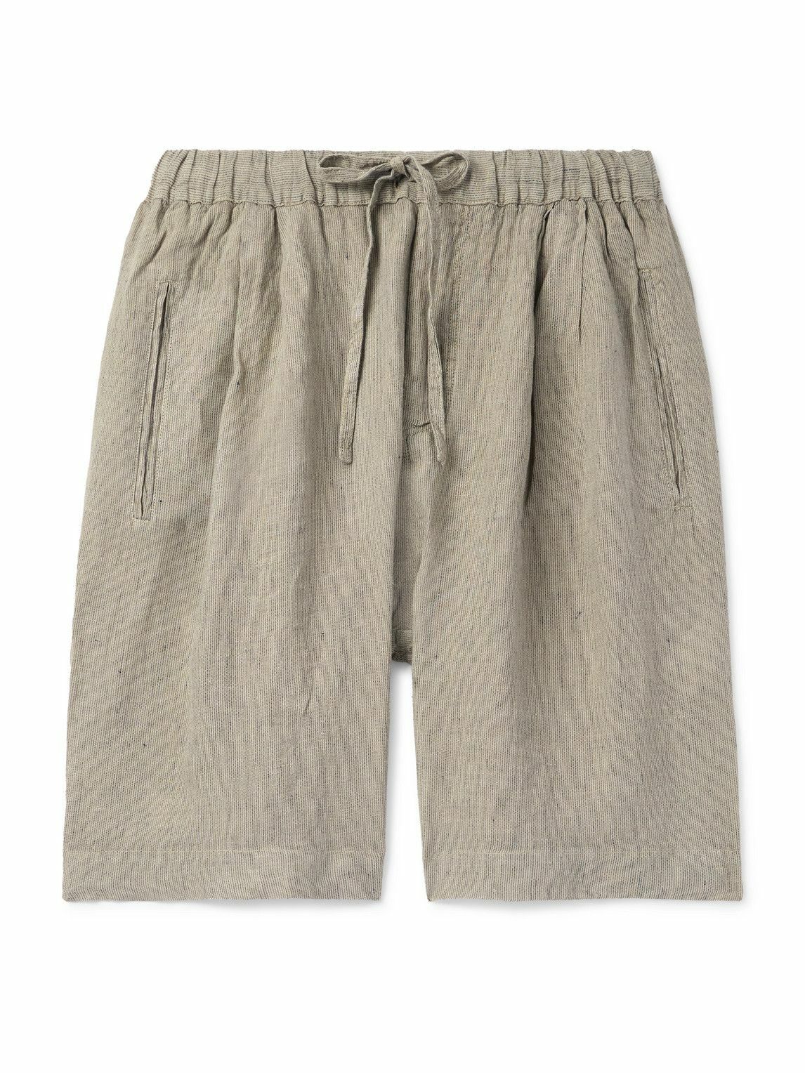 Massimo Alba - Kevin Straight-Leg Pleated Linen Drawstring Shorts - Neutrals