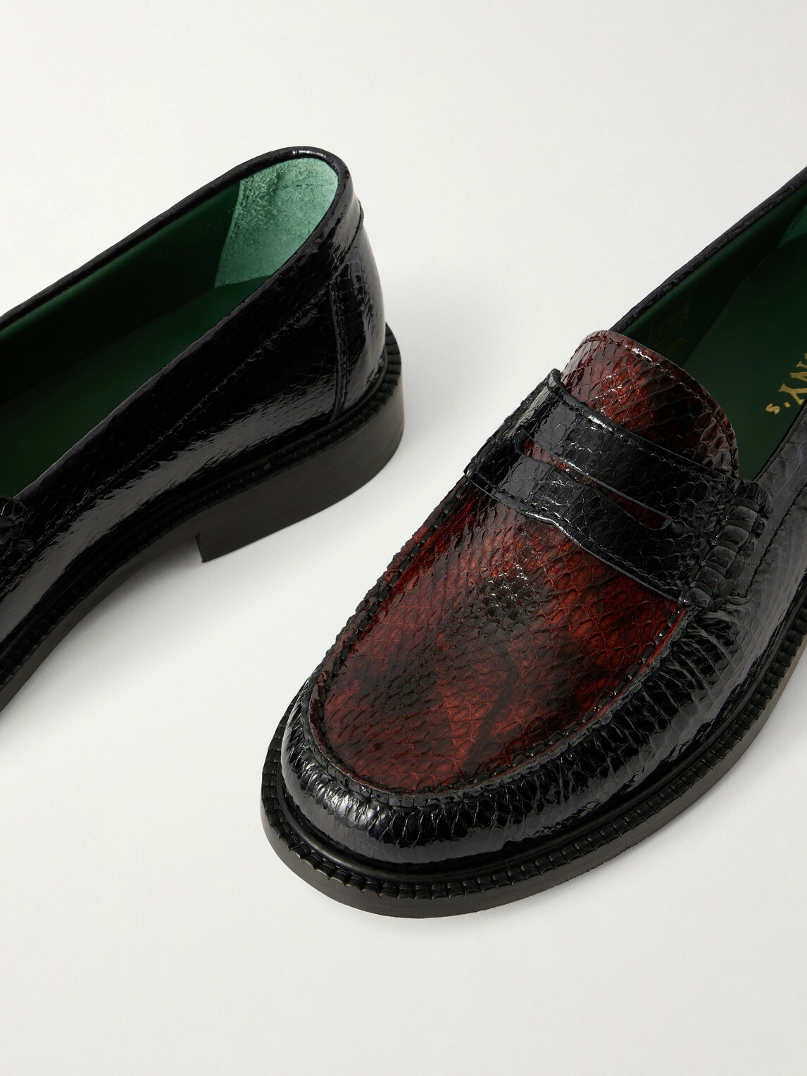 VINNY's - Yardee Snake-Effect Patent-Leather Loafers - Burgundy
