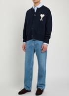 Ami Paris Logo-intarsia Wool-blend Cardigan Navy