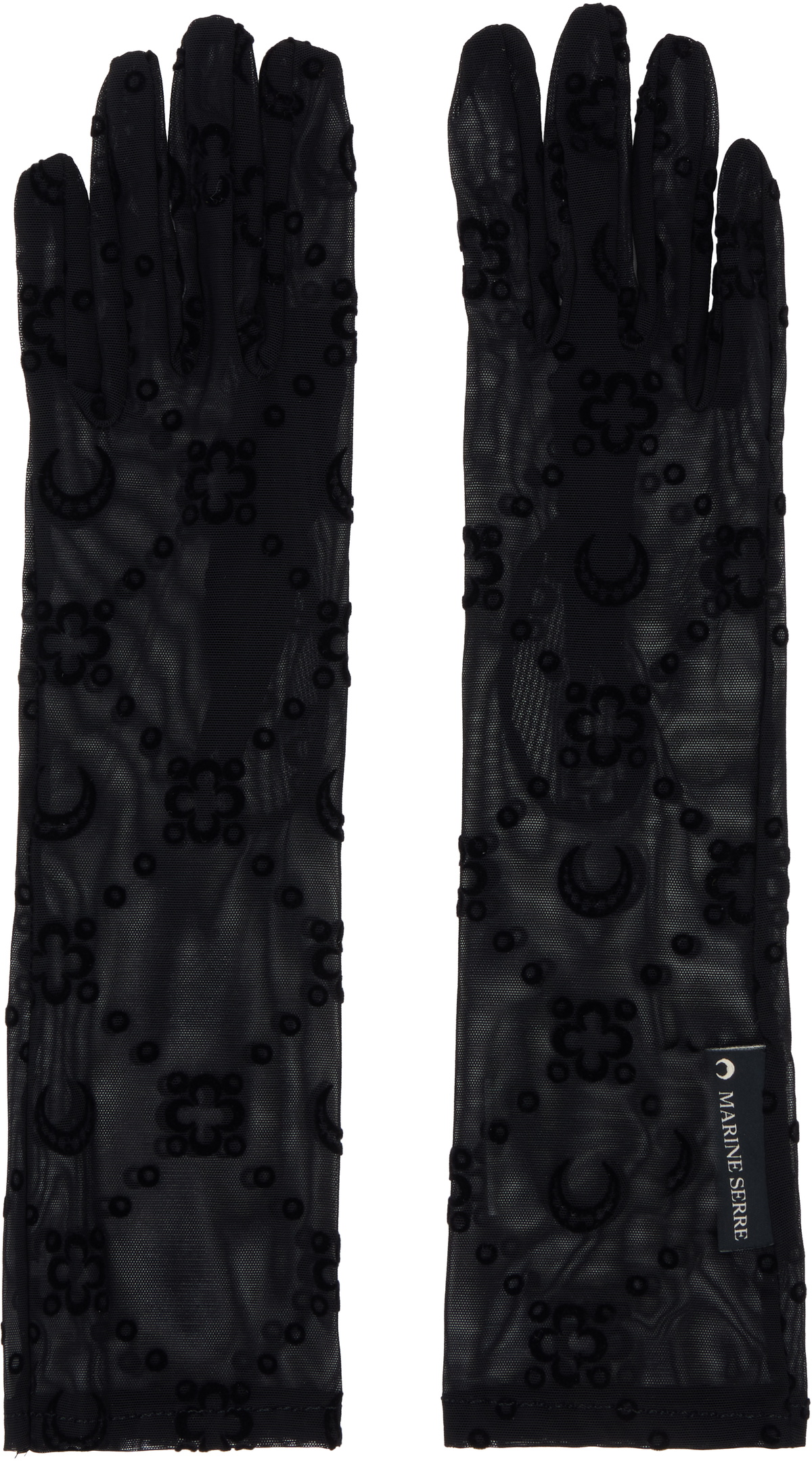 Marine Serre Black Recycled Mesh Flock Long Gloves