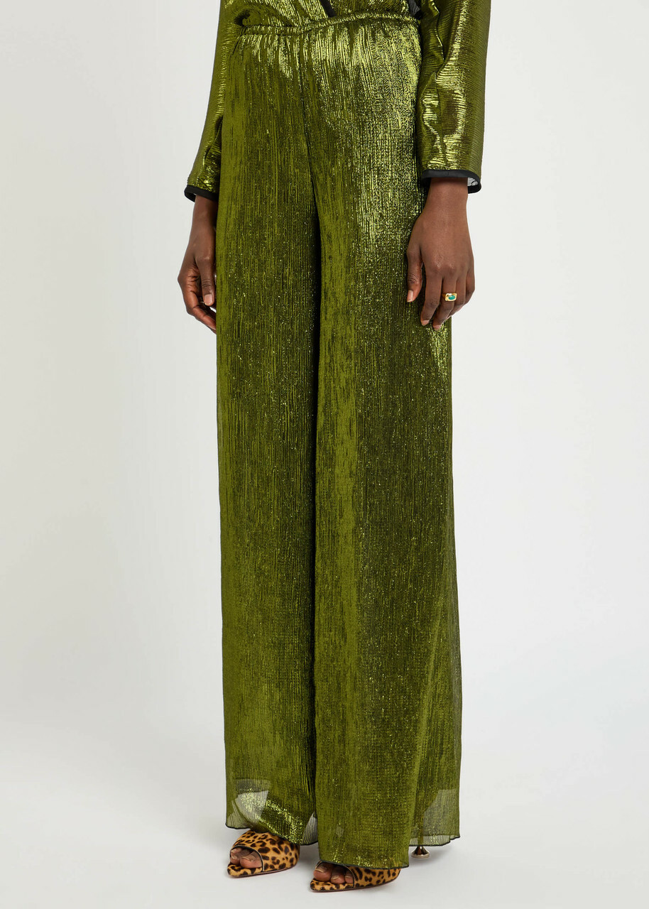 Forte_forte Lamé Voile Trousers Green
