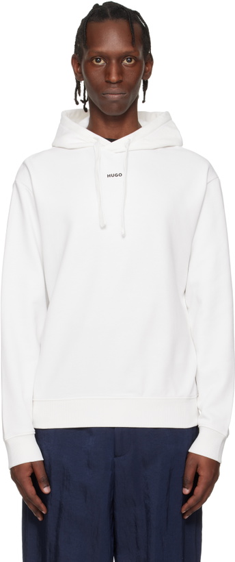 Photo: Hugo White Relaxed-Fit Logo Print Hoodie