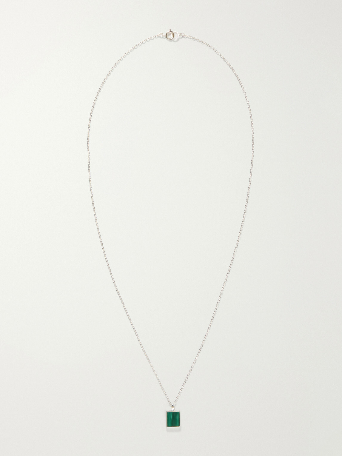 Mikia - Rectangle Sterling Silver Malachite Necklace