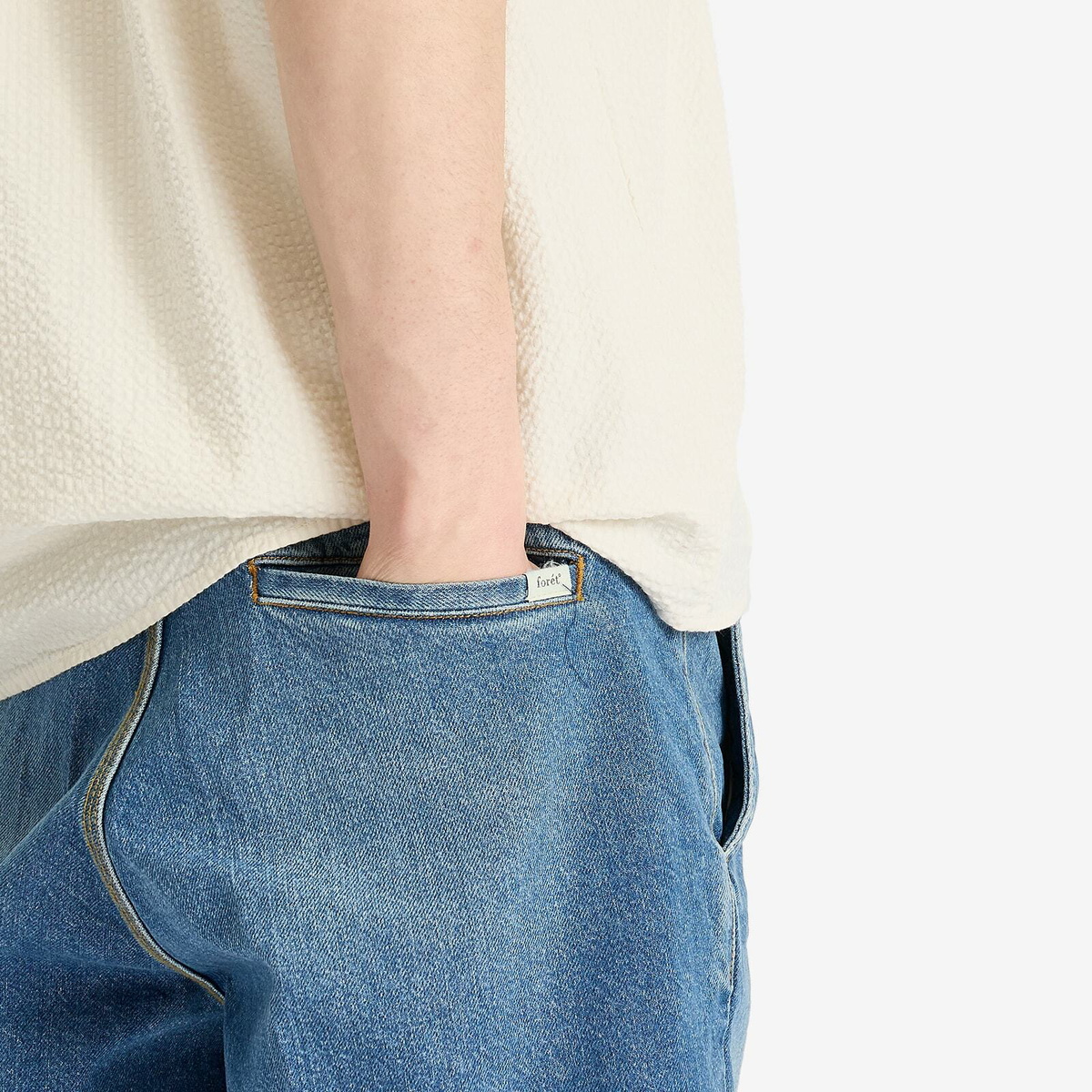 Foret Men's Clay Creased Denim Shorts in Vintage Blue
