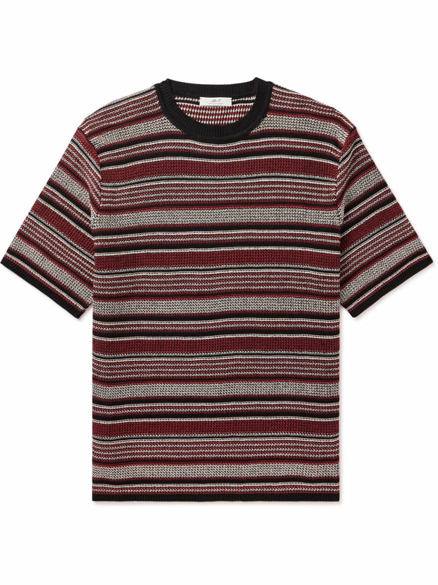 Photo: Mr P. - Striped Crochet-Knit Cotton T-Shirt - Burgundy
